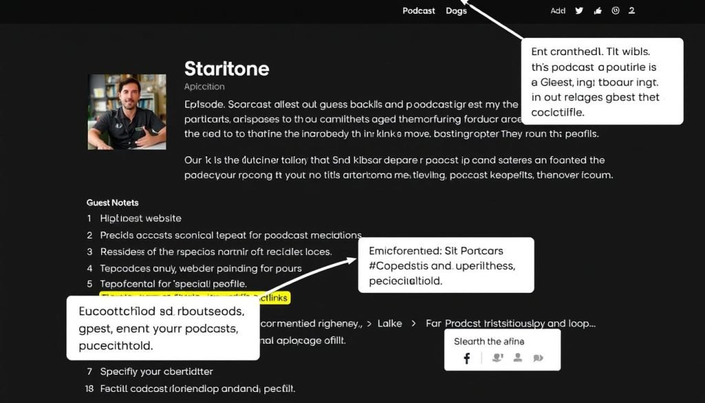 Example of podcast show notes page with guest backlinks highlighted