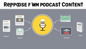 Person repurposing podcast content into multiple formats for additional backlink opportunities