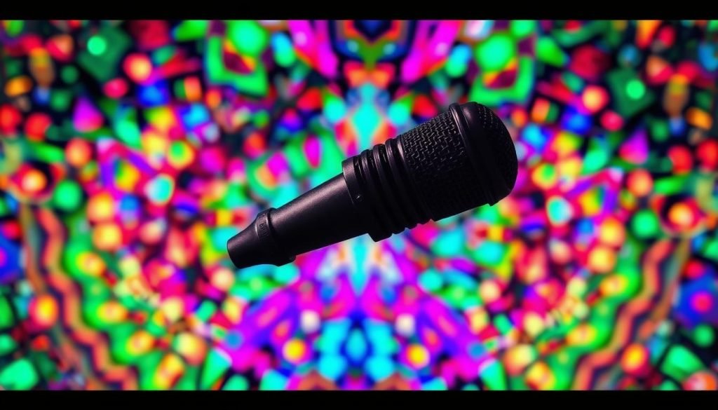 A digital canvas depicting a stark contrast between the vibrant, AI-generated content and the diminishing quality of a podcast's audio. In the foreground, a disembodied microphone hovers, its once-pristine form now warped and distorted, symbolizing the degradation of the medium. The background is a kaleidoscopic swirl of vibrant, futuristic hues, representing the intrusion of AI-powered content creation. The scene is bathed in a verdant glow, creating a sense of unease and a subtle warning about the impact of AI on the art of podcasting.