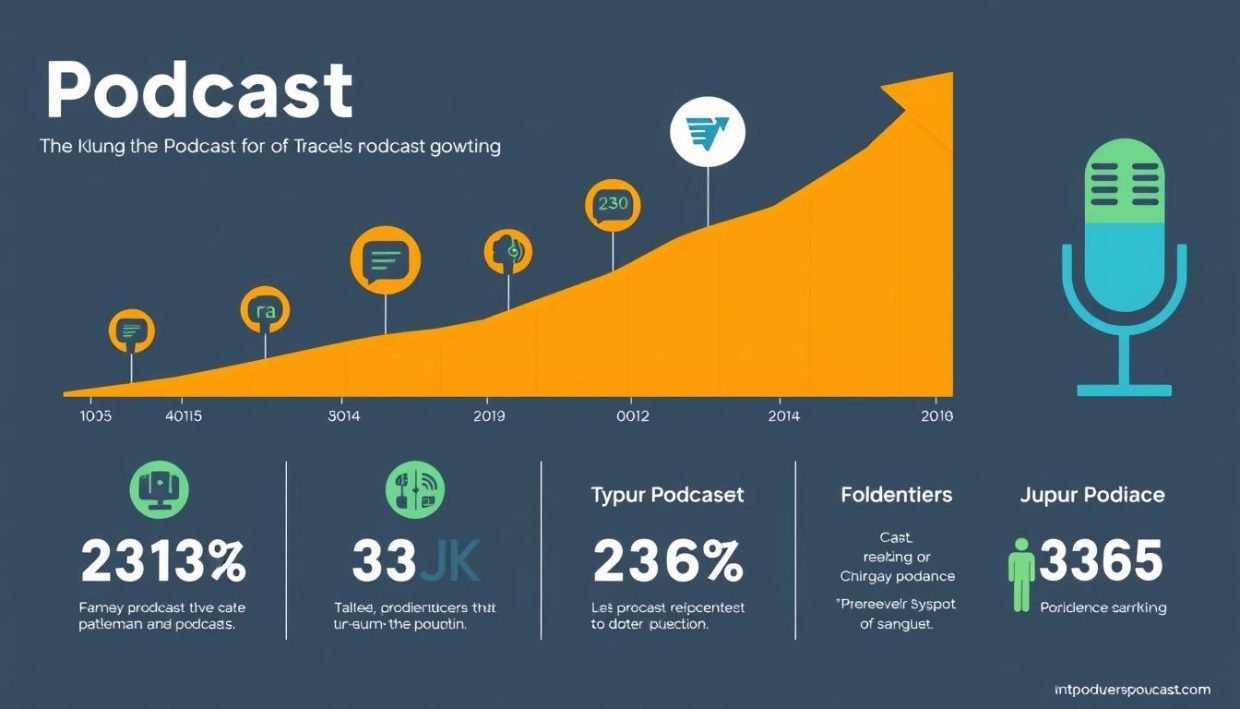 Graph showing podcast growth statistics with increasing listener trends