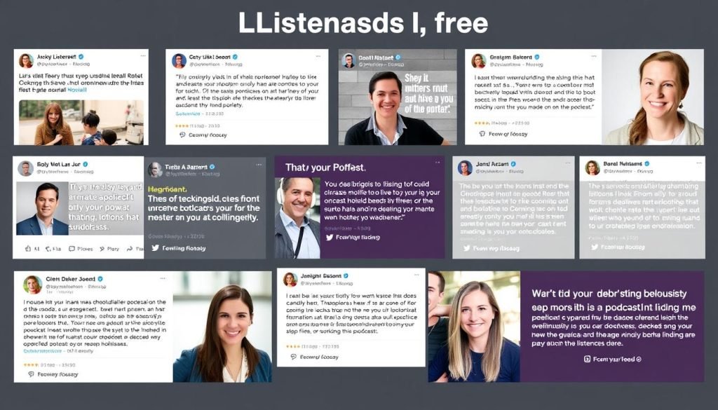 Podcast listener testimonials and reviews featured in a promotional campaign