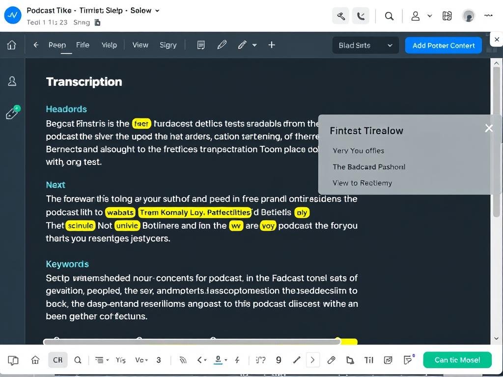 Podcast transcription with SEO optimization highlighting keywords and phrases