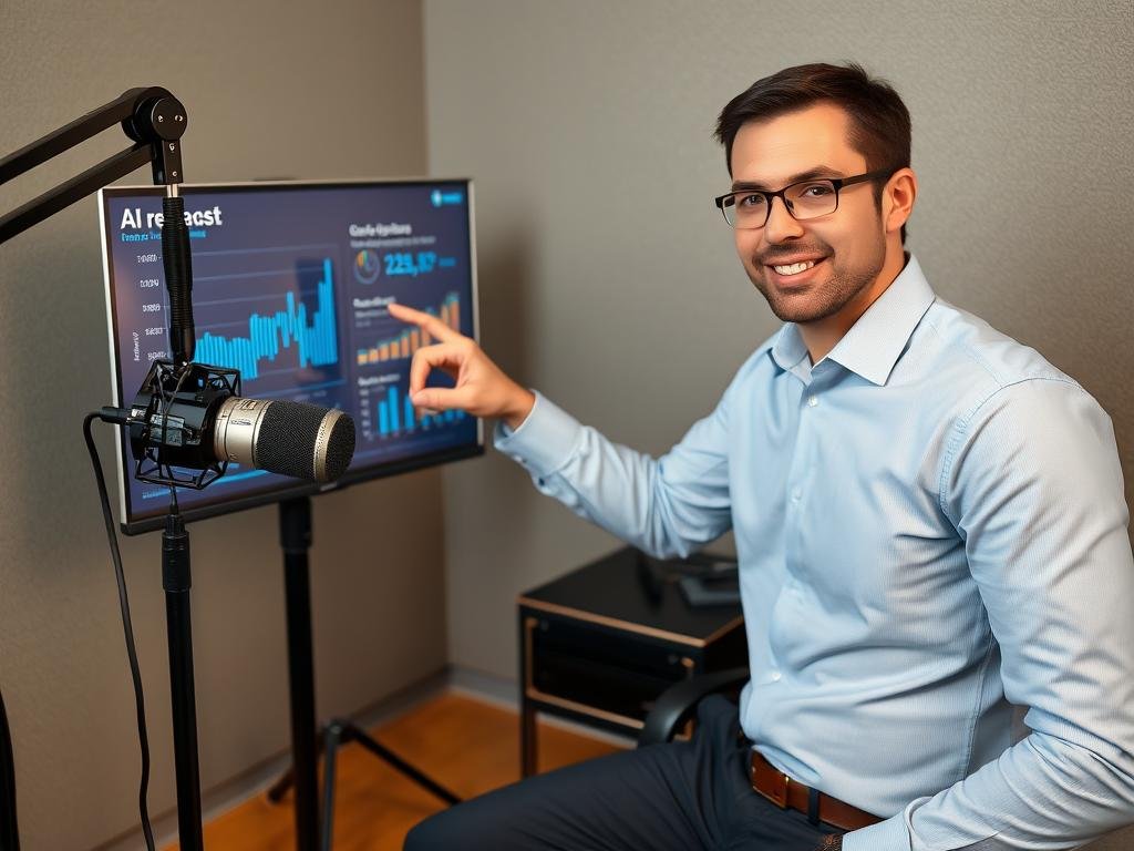 B2B executive presenting original AI research findings during a podcast recording