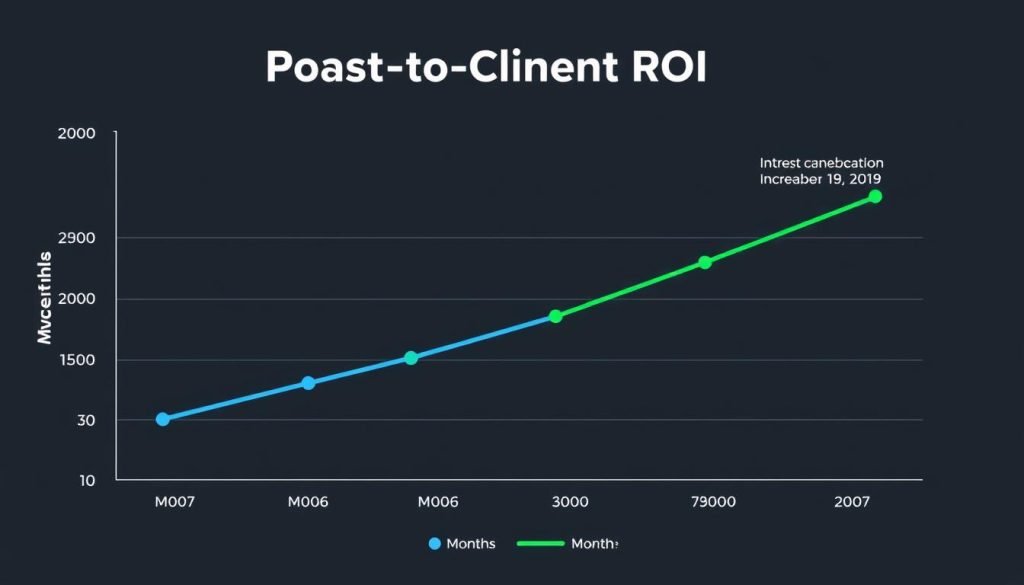 Graph showing ROI of Podcast-to-Client Funnel with increasing client acquisition and decreasing cost per lead Graph showing ROI of Podcast-to-Client Funnel with increasing client acquisition and decreasing cost per lead